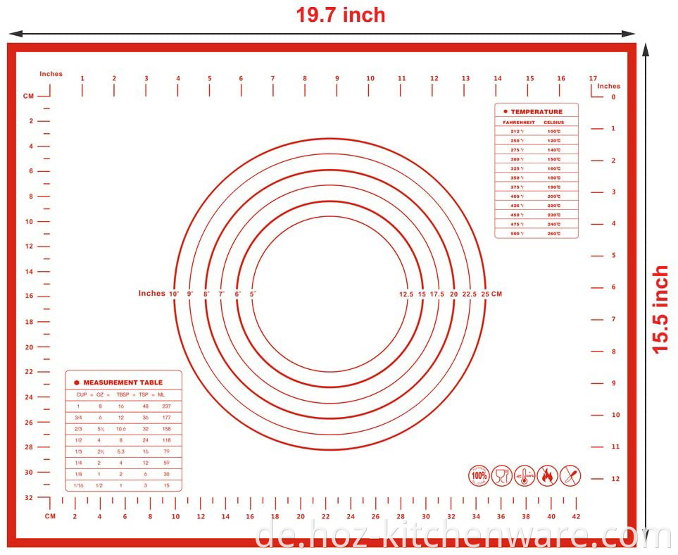 Silikongebäck -Backmatte nicht heftig extra dick mit Messungen Backmatte Hoz Küchengeschirr